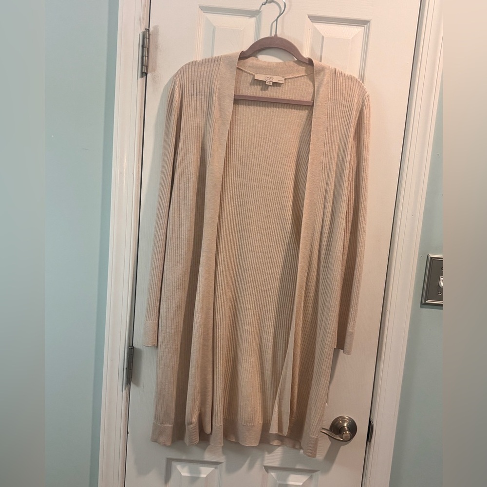LOFT Beige Open-Front Cardigan